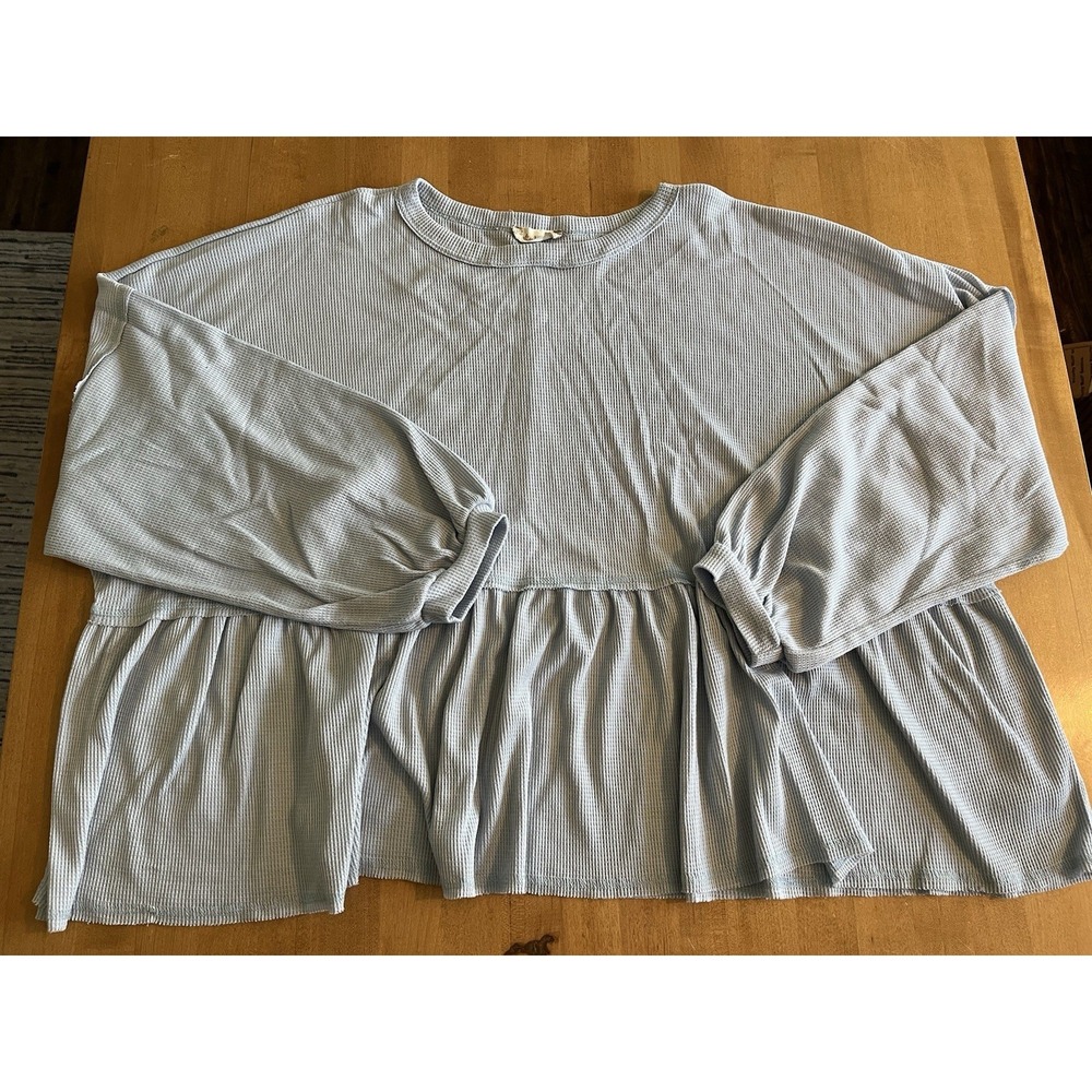 Altar'd State Women's Oversized Top Long‎ Sleeve Thermal Light Blue Hi-Low Sz M